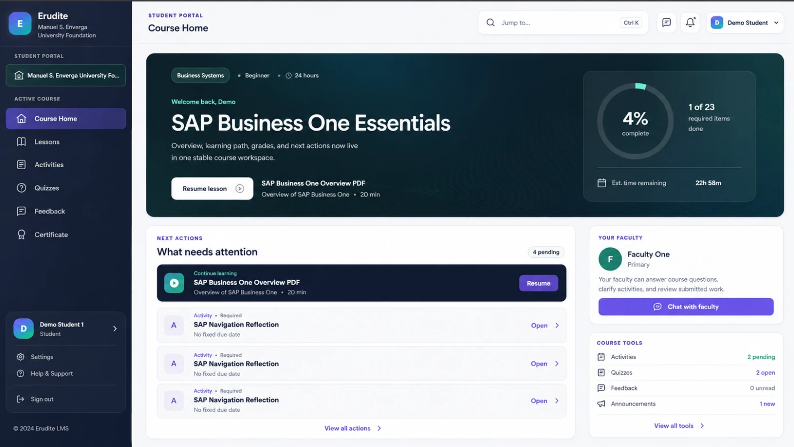 Erudite LMS interface